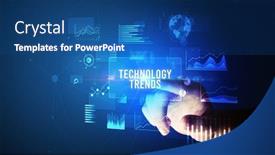  Presentation with technology trends - Audience pleasing slides consisting of hand-touching-technology-trends-inscription backdrop and a ocean colored foreground