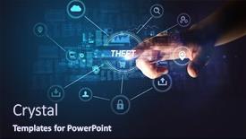  Presentation with cybersecurity - Slide deck with hand-touching-theft-inscription-cybersecurity background and a navy blue colored foreground
