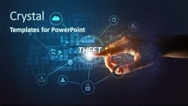  Presentation with cybersecurity - Beautiful slides featuring hand-touching-theft-inscription-cybersecurity backdrop and a ocean colored foreground