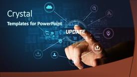  Presentation with cybersecurity - Amazing slide set having hand-touching-update-inscription-cybersecurity backdrop and a ocean colored foreground