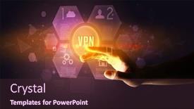  Presentation with new technology - PPT theme featuring hand-touching-vpn-inscription-new background and a tawny brown colored foreground