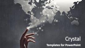  Presentation with world map - Amazing slides having hand touching with finger world backdrop and a dark gray colored foreground