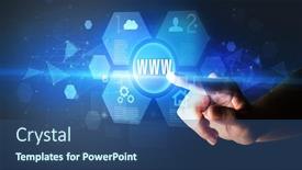  Presentation with new technology - Beautiful PPT theme featuring hand-touching-www-inscription-new backdrop and a ocean colored foreground