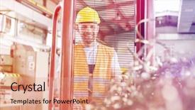  Presentation with steel factory - Colorful PPT theme enhanced with hand truck with steel shaving backdrop and a  colored foreground