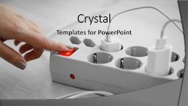  Presentation with female power plugs - Amazing PPT theme having hand turning on the power backdrop and a light gray colored foreground
