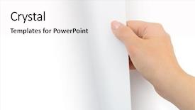  Presentation with page - Presentation theme having hand turning paper page isolated background and a white colored foreground