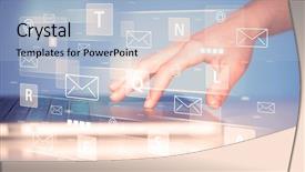  Presentation with tech - Slide set having hand typing on keyboard background and a light blue colored foreground