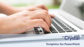  Presentation with keyboard - Amazing presentation theme having hand typing on laptop keyboard backdrop and a  colored foreground