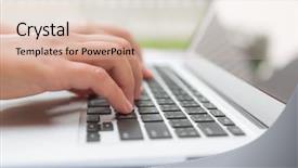  Presentation with woman business - Slides featuring hand typing on laptop keyboard background and a lemonade colored foreground