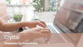  Presentation with keyboard - PPT theme consisting of hand typing on laptop keyboard background and a coral colored foreground