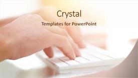  Presentation with hand shake computer - Colorful presentation theme enhanced with hand typing text on computer backdrop and a cream colored foreground