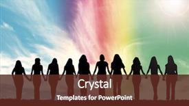  Presentation with walking - Amazing PPT layouts having hand under a rainbow backdrop and a tawny brown colored foreground