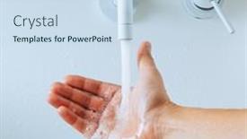  Presentation with water faucet - Cool new PPT theme with hand-under-the-faucet backdrop and a sky blue colored foreground