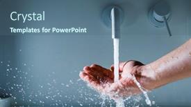  Presentation with water faucet - Slide deck enhanced with hand-under-the-faucet background and a ocean colored foreground