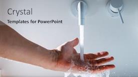  Presentation with water faucet - PPT layouts having hand-under-the-faucet background and a light gray colored foreground