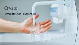 Presentation with water faucet - PPT theme enhanced with hand-under-the-faucet background and a light blue colored foreground