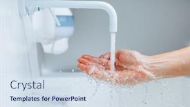  Presentation with water faucet - Beautiful slide deck featuring hand-under-the-faucet backdrop and a sky blue colored foreground