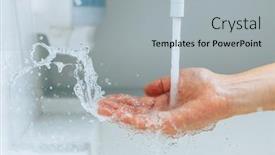  Presentation with under water - PPT theme having hand-under-the-mixer-spout background and a light gray colored foreground