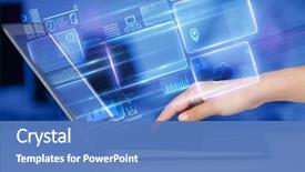  Presentation with database - Presentation theme having hand using laptop with database background and a teal colored foreground