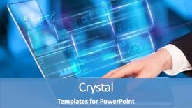  Presentation with database - Cool new presentation design with hand using laptop with database backdrop and a teal colored foreground