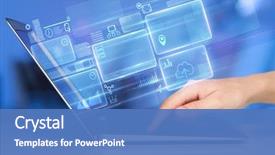  Presentation with database - Audience pleasing PPT theme consisting of hand using laptop with database backdrop and a teal colored foreground