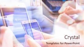  Presentation with mobile banking - PPT layouts consisting of hand using on line banking background and a lemonade colored foreground