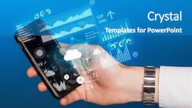  Presentation with information technology cloud - Theme consisting of hand using phone with cloud background and a teal colored foreground