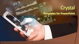  Presentation with information technology cloud - Slide set having hand using phone with cloud background and a tawny brown colored foreground