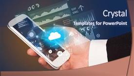  Presentation with information technology cloud - Amazing slide deck having hand using phone with cloud backdrop and a navy blue colored foreground