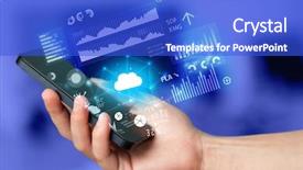  Presentation with information technology cloud - Presentation with hand using phone with cloud background and a cobalt blue colored foreground