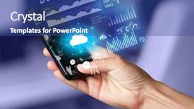  Presentation with information technology cloud - Amazing PPT theme having hand using phone with cloud backdrop and a ocean colored foreground