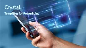  Presentation with database - Slides with hand using phone with database background and a ocean colored foreground