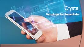  Presentation with database - Amazing presentation theme having hand using phone with database backdrop and a teal colored foreground