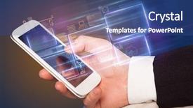  Presentation with database - PPT layouts enhanced with hand using phone with database background and a ocean colored foreground