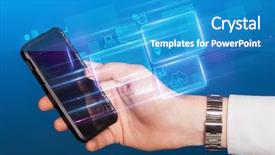  Presentation with database - Beautiful presentation theme featuring hand using phone with database backdrop and a teal colored foreground