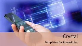  Presentation with database - PPT layouts featuring hand using phone with database background and a coral colored foreground