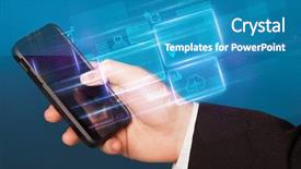  Presentation with database - Theme enhanced with hand using phone with database background and a teal colored foreground