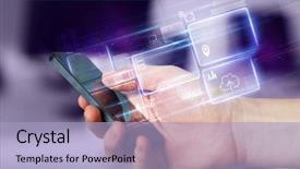  Presentation with database - Slides featuring hand using phone with database background and a light blue colored foreground