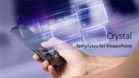  Presentation with database - PPT layouts having hand using phone with database background and a light blue colored foreground