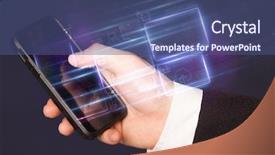  Presentation with database - Cool new presentation theme with hand using phone with database backdrop and a ocean colored foreground