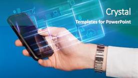  Presentation with database - Beautiful slide set featuring hand using phone with database backdrop and a teal colored foreground