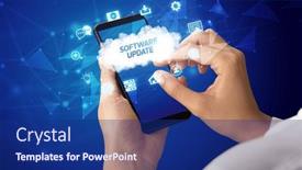  Presentation with cloud technology - Presentation design consisting of hand-using-smartphone-with-cloud background and a navy blue colored foreground