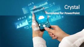  Presentation with financial management - Cool new presentation theme with hand using smartphone with financial backdrop and a teal colored foreground