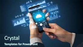  Presentation with financial - Audience pleasing slide set consisting of hand using smartphone with financial backdrop and a ocean colored foreground