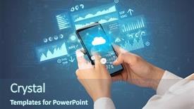  Presentation with gray black illustrated - Amazing theme having hand using smartphone with financial backdrop and a ocean colored foreground