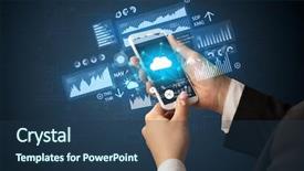  Presentation with financial - Cool new slides with hand using smartphone with financial backdrop and a ocean colored foreground