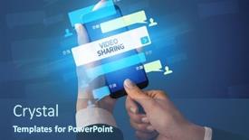  Presentation with social media - PPT layouts with hand-using-smartphone-with-social background and a ocean colored foreground