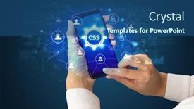  Presentation with smartphone - PPT layouts having hand-using-smartphone-with-technology background and a ocean colored foreground