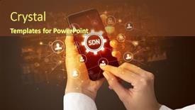  Presentation with smartphone - Theme having hand-using-smartphone-with-technology background and a tawny brown colored foreground