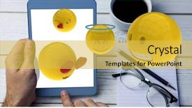  Presentation with basic - Cool new PPT theme with hand using tablet computer backdrop and a yellow colored foreground